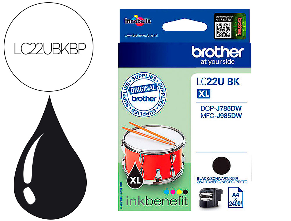 INK-JET BROTHER LC22UBK XL DCP-J785DW / DCP-J785DWXL / MFC-J985DW / MFC-J985DW NEGRO 2.400 PAG