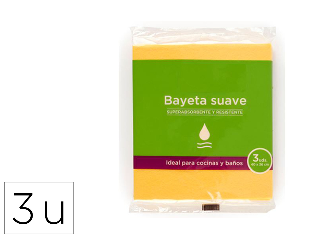 BAYETA SUAVE AMARILLA PARA COCINAS Y BAOS 40X36CM PACK DE 3 UNIDADES