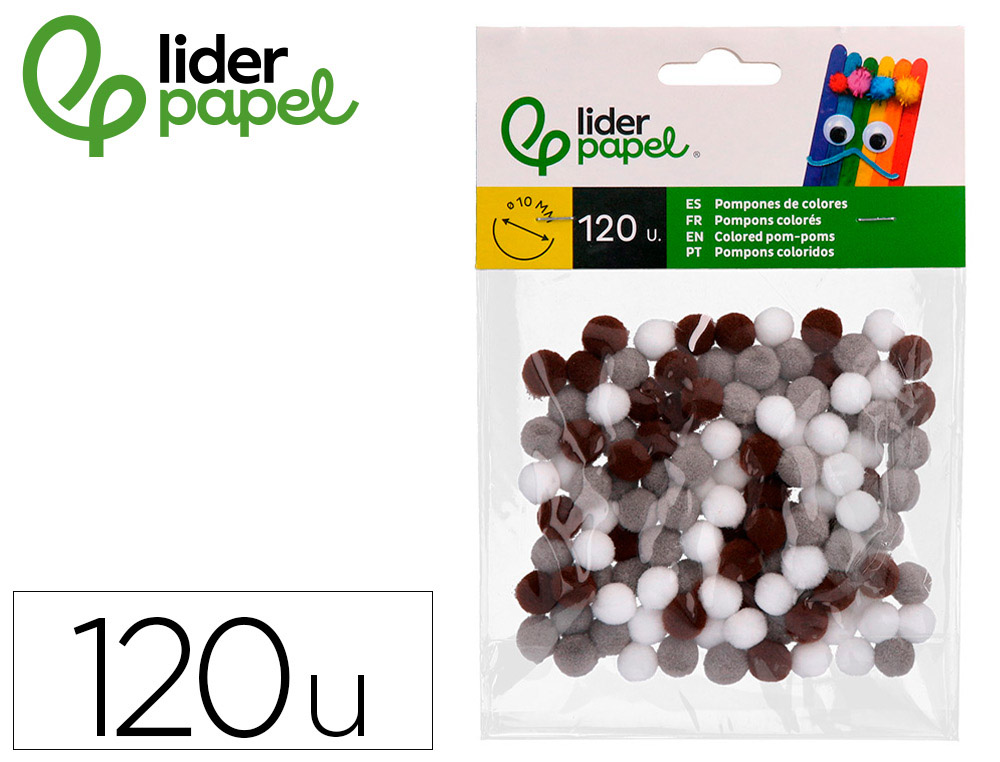 POMPONES DE COLORES LIDERPAPEL 1 CM TONALIDADES NEUTRAS BOLSA CON 120 UNIDADES