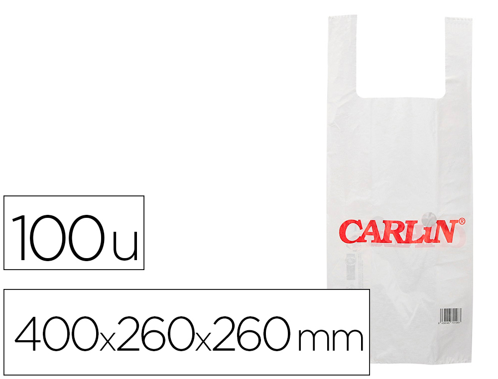 BOLSA PLASTICO CAMISETA CARLIN 200 MC 70% RECICLADA 400X260X600 MM PAQUETE DE 100 UNIDADES