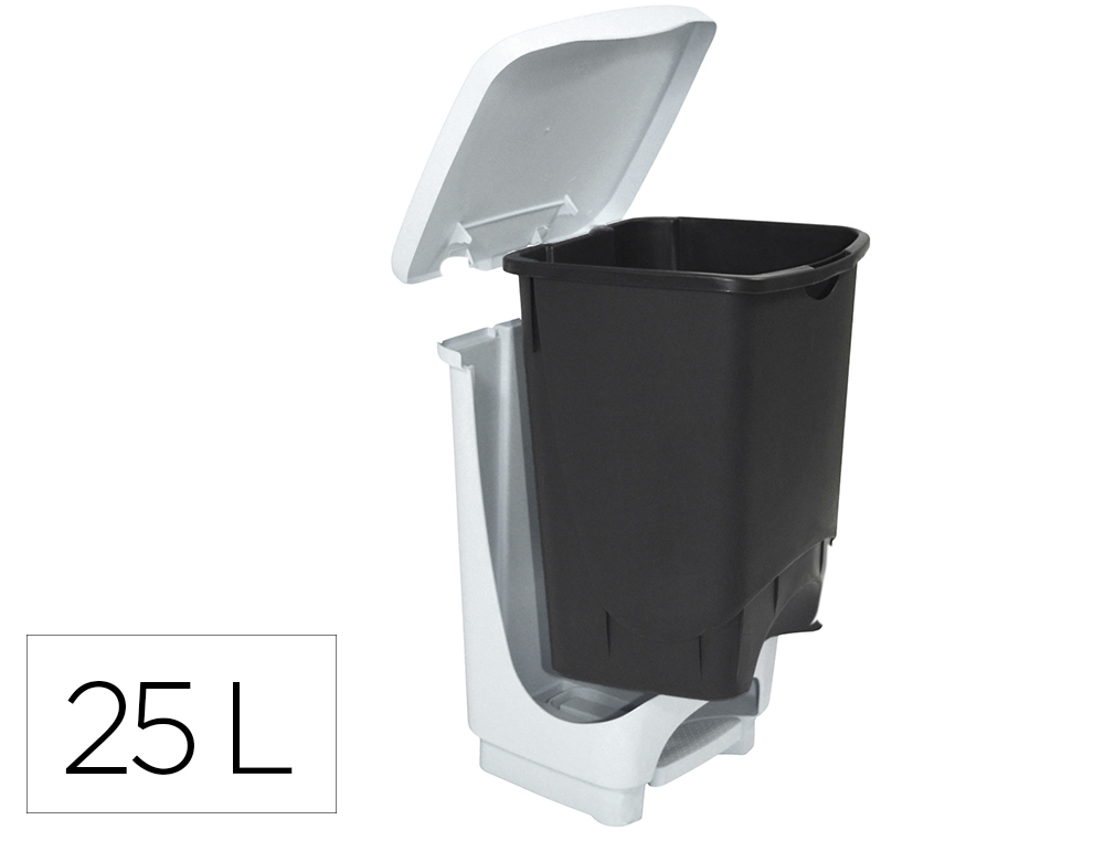 PAPELERA PLASTICO ARCHIVO 2000 RECICLADA 100% RECICLABLE CON PEDAL Y TAPA BLANCO/NEGRO 25 LITROS