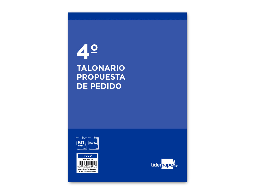 TALONARIO LIDERPAPEL PEDIDOS CUARTO ORIGINAL Y COPIA T222