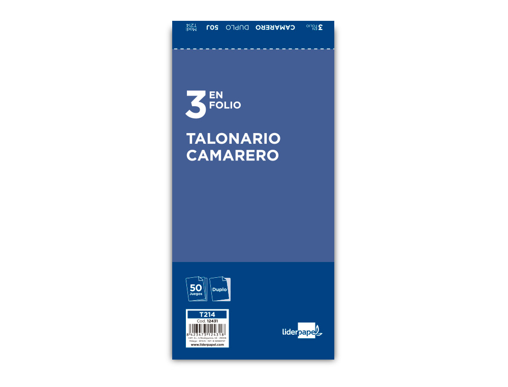TALONARIO LIDERPAPEL CAMARERO 3/F ORIGINAL Y COPIA T214