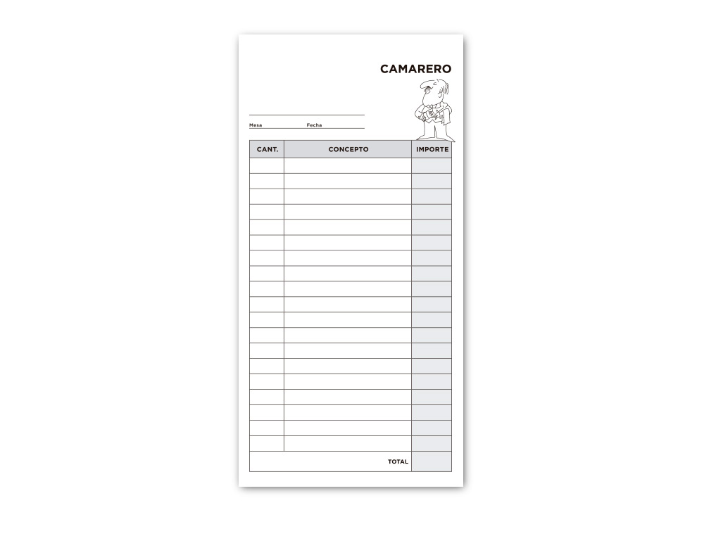 TALONARIO LIDERPAPEL CAMARERO 3/F ORIGINAL Y COPIA T214