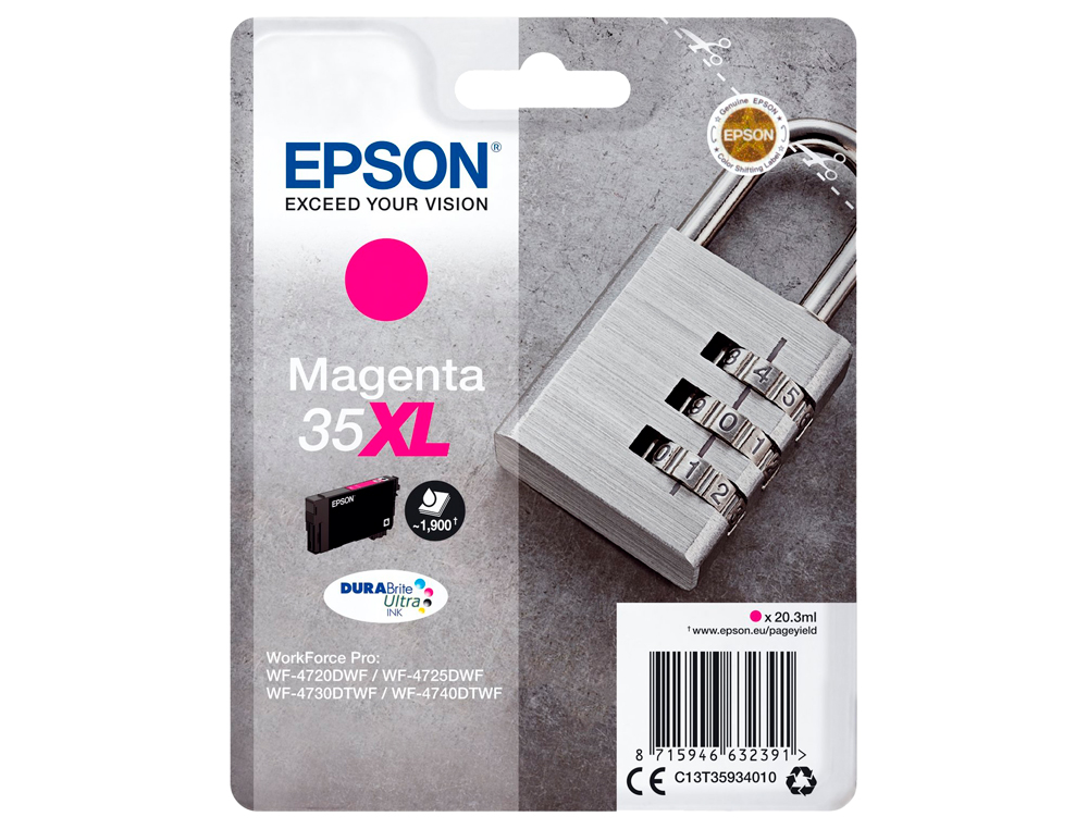 INK-JET EPSON 35XL T3593 PRO WF-4720DWF / 4725DWF / 4730DTWF / 4740DTWF MAGENTA ALTA CAPACIDAD 1900 PAGINAS