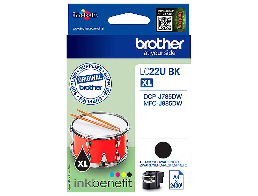 INK-JET BROTHER LC22UBK XL DCP-J785DW / DCP-J785DWXL / MFC-J985DW / MFC-J985DW NEGRO 2.400 PAG