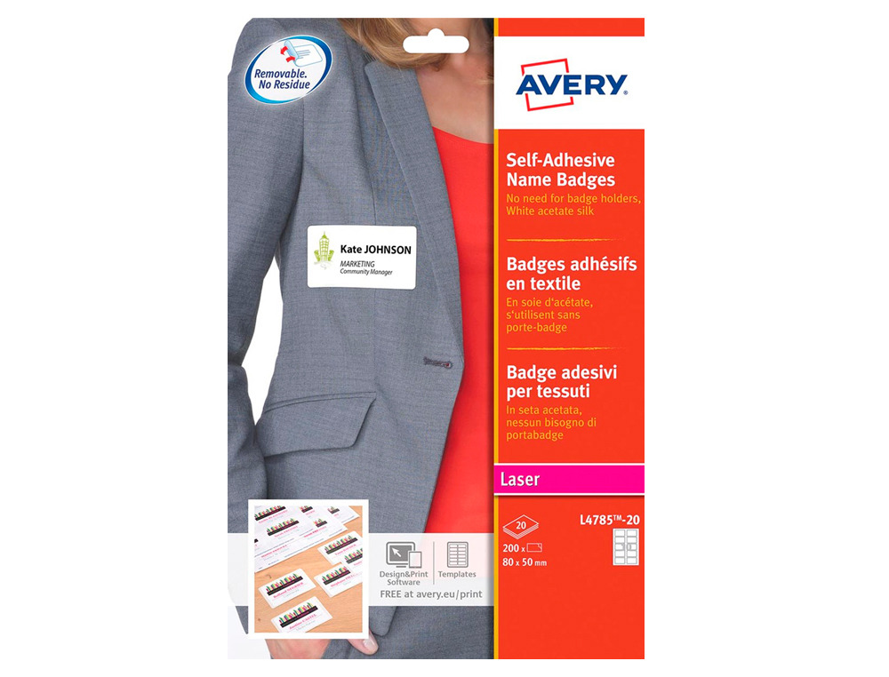 IDENTIFICATIVO ADHESIVO AVERY ACETATO DE SEDA TAMAÑO 80X50 MM REMOVIBLE LASER CAJA DE 100UNIDADES