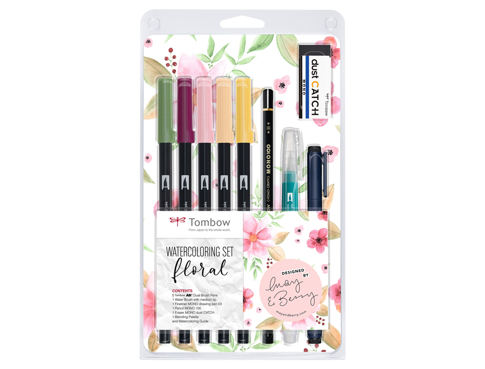 SET WATERCOLORING TOMBOW FLORAL 9 PIEZAS