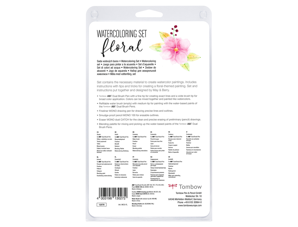 SET WATERCOLORING TOMBOW FLORAL 9 PIEZAS