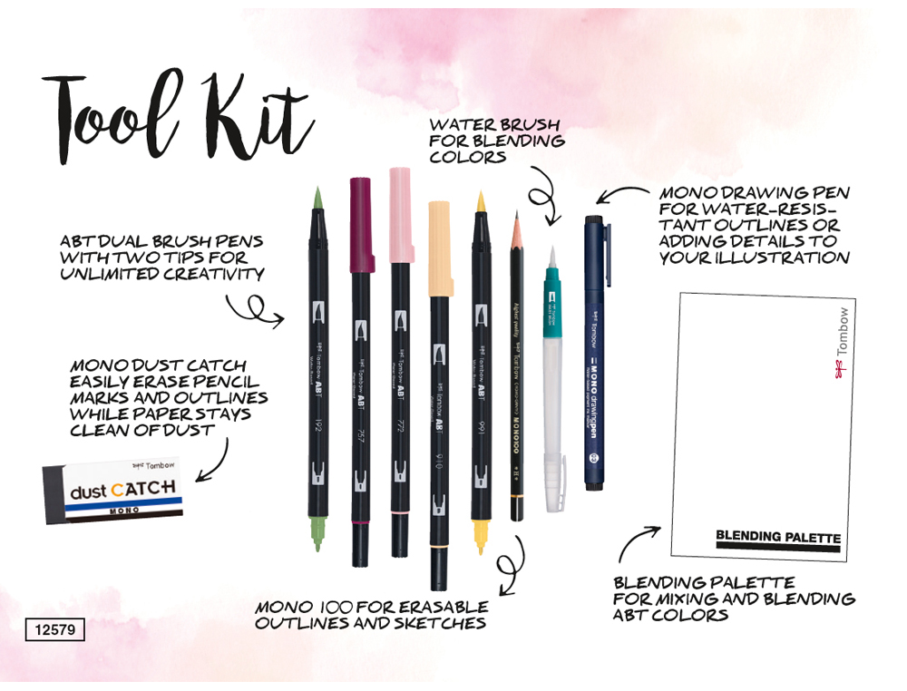 SET WATERCOLORING TOMBOW FLORAL 9 PIEZAS