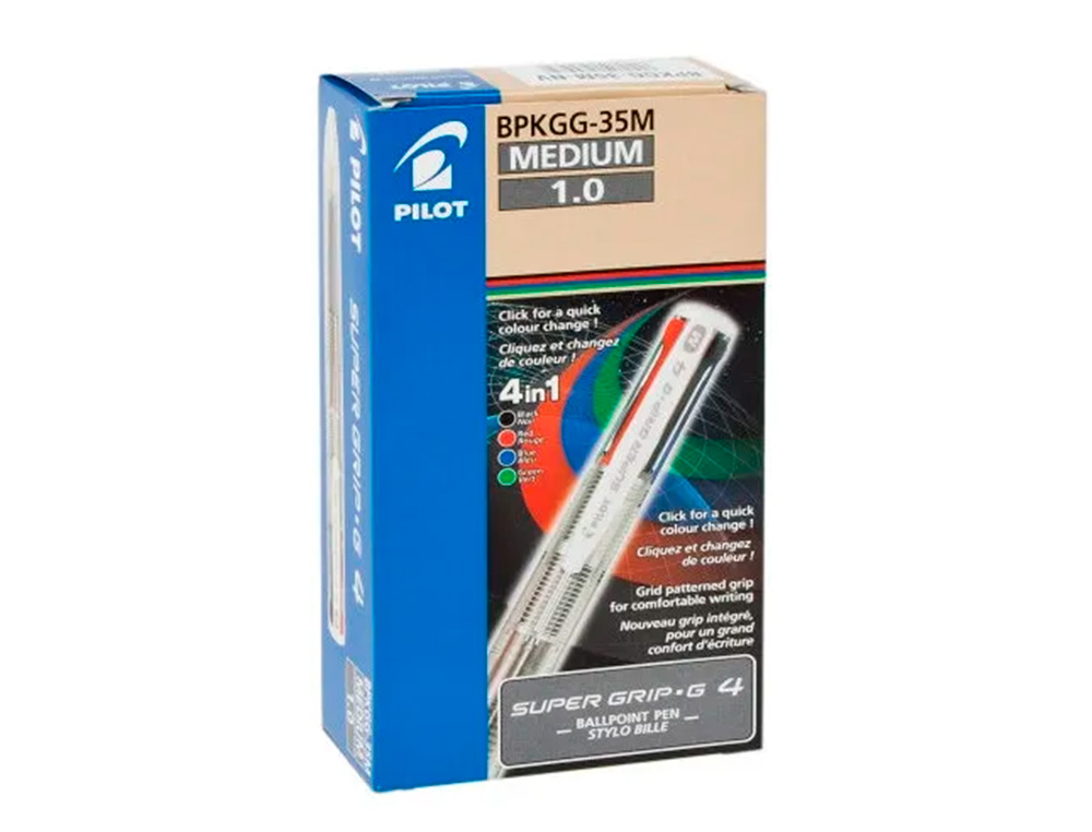 BOLIGRAFO PILOT SUPER GRIP G 4 COLORES RETRACTIL SUJECION DE CAUCHO TINTA BASE DE ACEITE CUERPO TRANSPARENTE