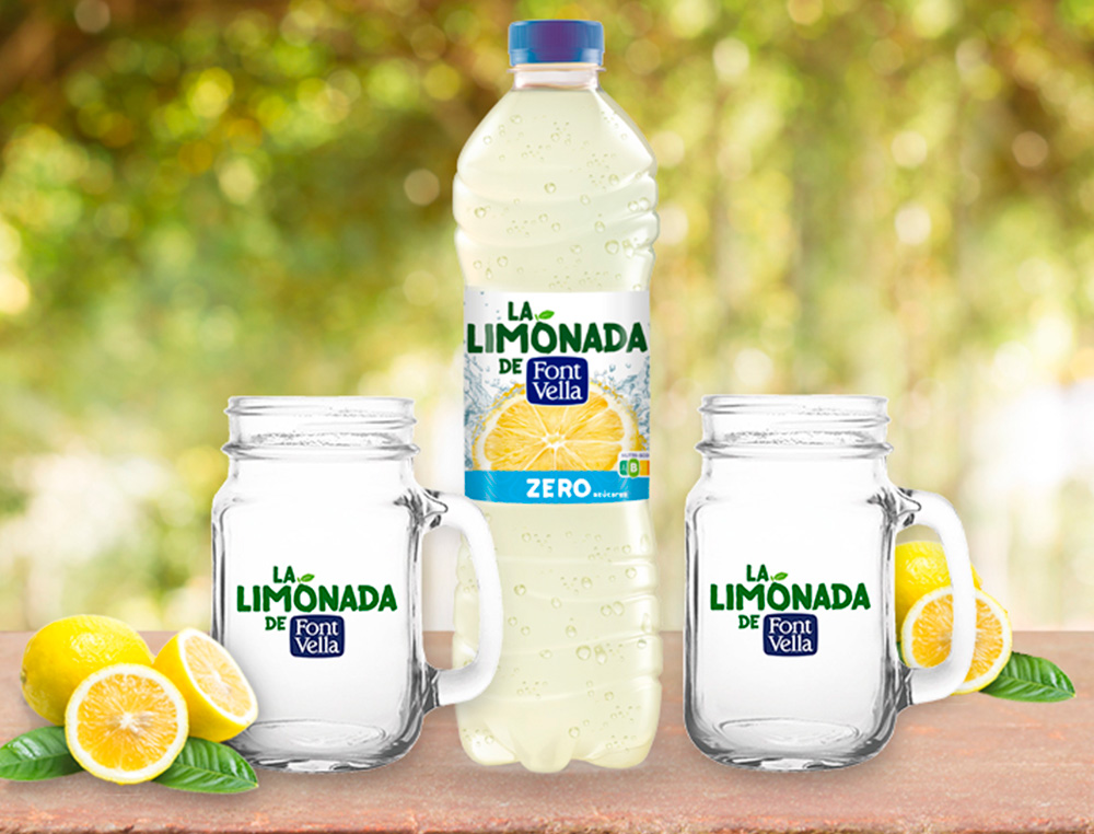 AGUA MINERAL NATURAL FONT VELLA LIMONADA ZERO CON ZUMO DE LIMON BOTELLA 1,25 L