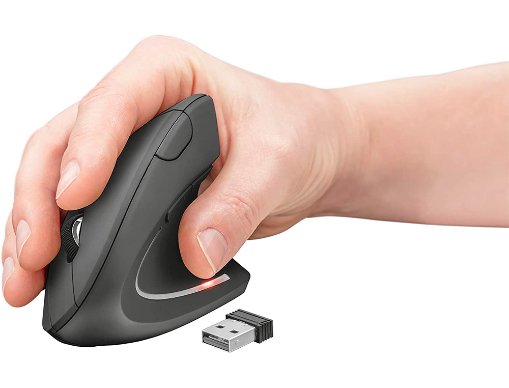 RATON Q-CONNECT OPTICO INALAMBRICO ERGONOMICO VERTICAL DPI 800/1200/1600 PILAS AAA NEGRO
