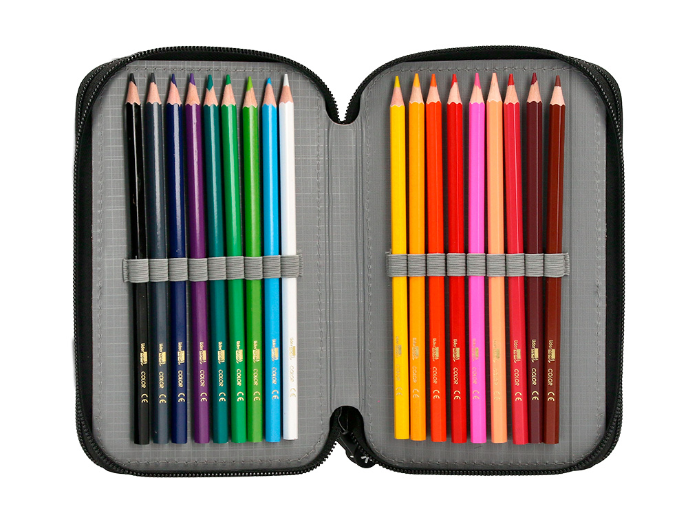 PLUMIER ESCOLAR ANTARTIK TRIPLE CREMALLERA COLOR AZUL 36 PIEZAS