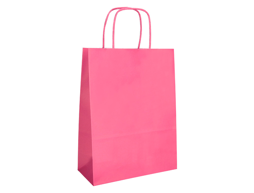 BOLSA PAPEL Q-CONNECT CELULOSA ROSA S CON ASA RETORCIDA 240X320X10 MM