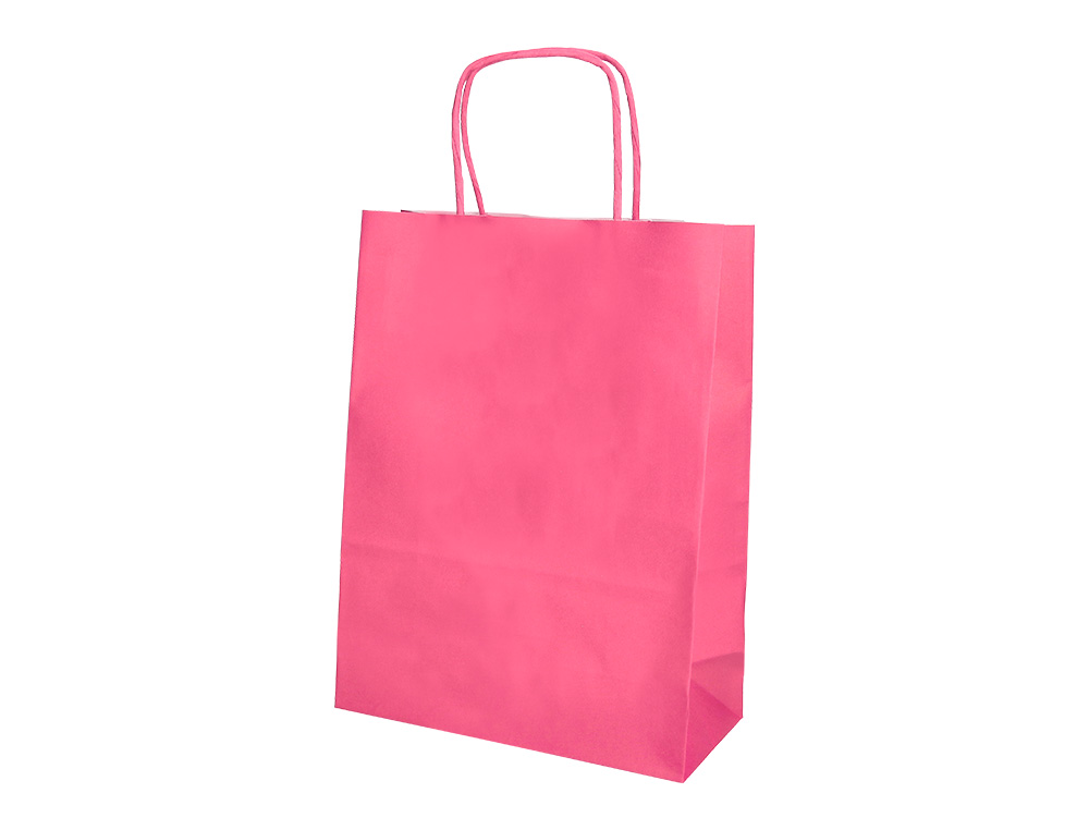 BOLSA PAPEL Q-CONNECT CELULOSA ROSA S CON ASA RETORCIDA 240X320X10 MM
