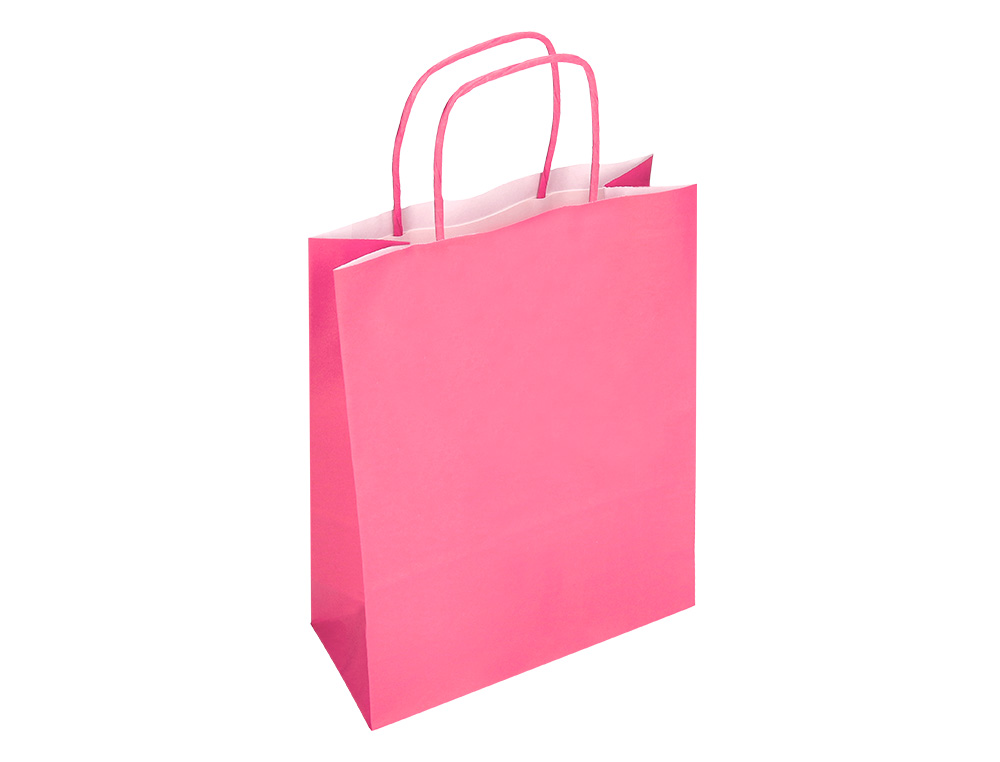 BOLSA PAPEL Q-CONNECT CELULOSA ROSA S CON ASA RETORCIDA 240X320X10 MM