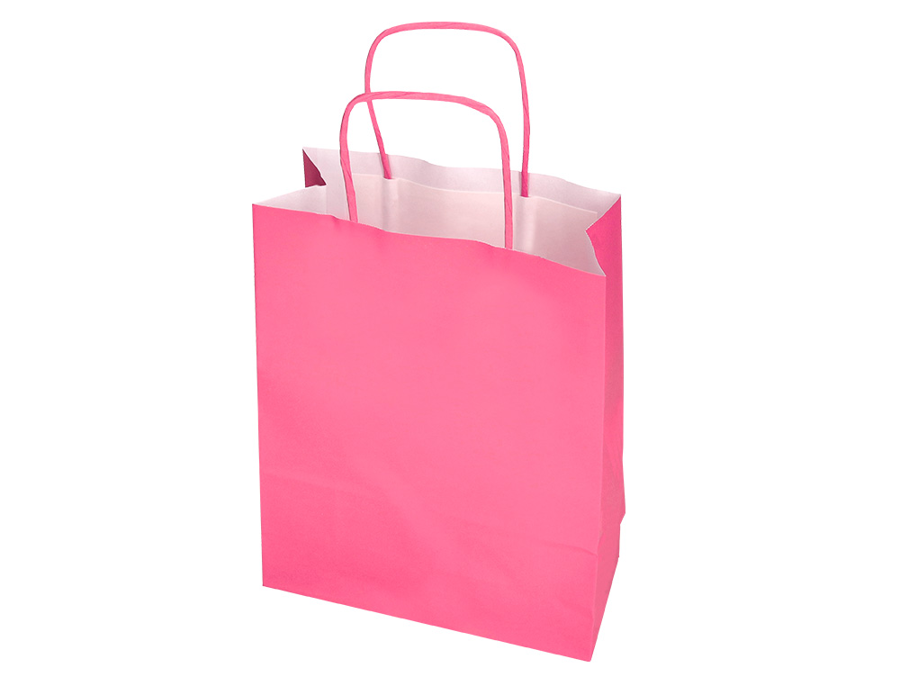BOLSA PAPEL Q-CONNECT CELULOSA ROSA S CON ASA RETORCIDA 240X320X10 MM