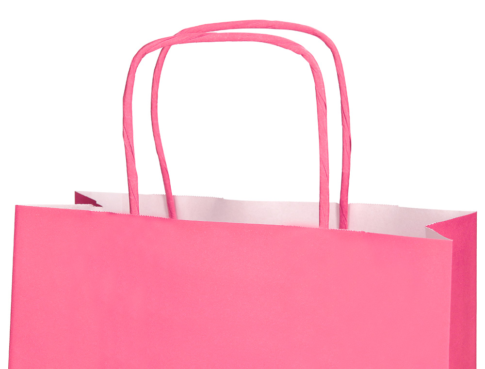 BOLSA PAPEL Q-CONNECT CELULOSA ROSA S CON ASA RETORCIDA 240X320X10 MM