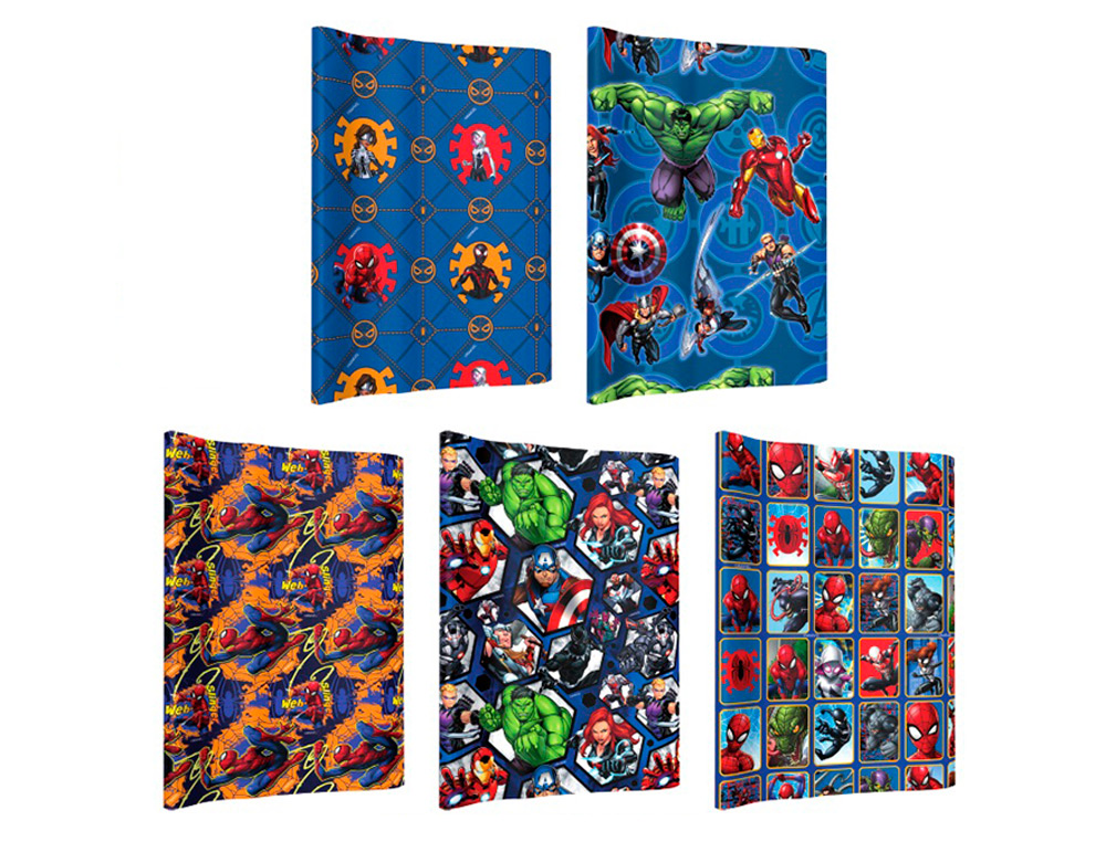 PAPEL DE REGALO BASIKA MARVEL ROLLO ANCHO 70 CM LONGITUD 2 MT DISEÑOS SURTIDOS