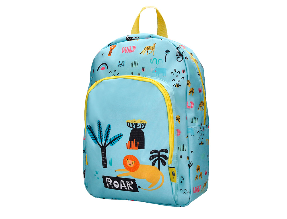MOCHILA ESCOLAR LIDERPAPEL SAFARI INFANTIL AZUL LEON 330X110X250 MM