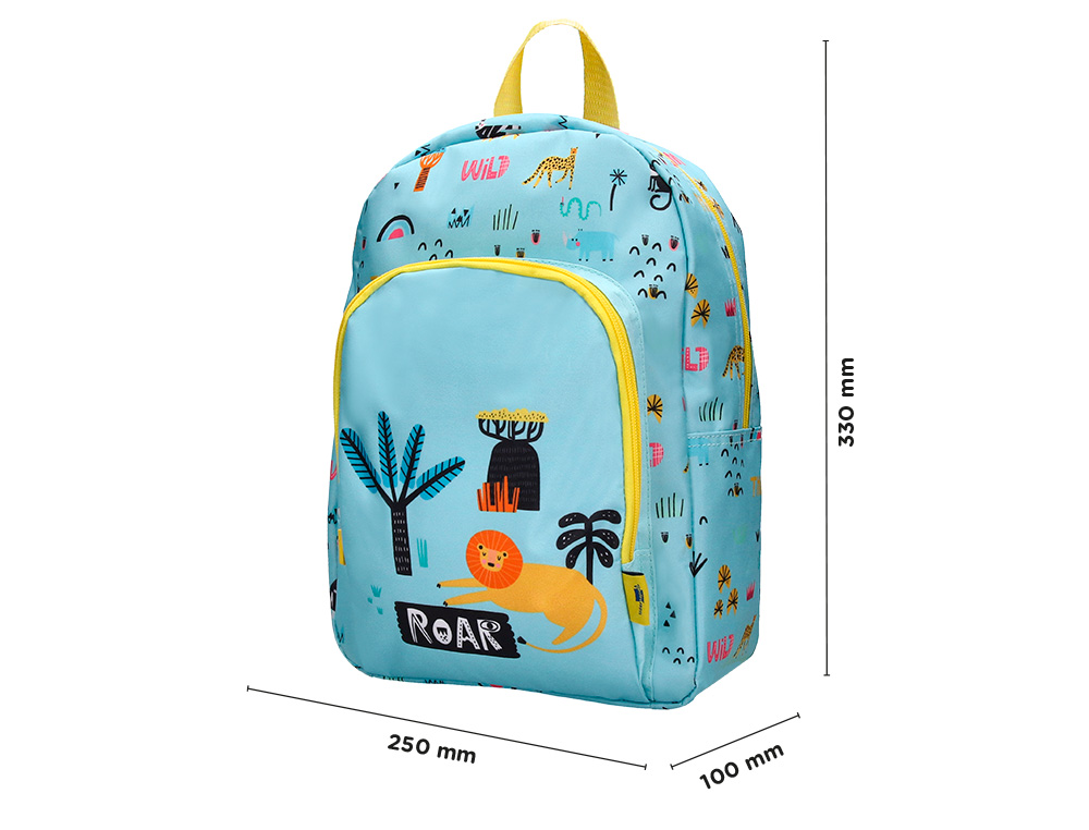 MOCHILA ESCOLAR LIDERPAPEL SAFARI INFANTIL AZUL LEON 330X110X250 MM