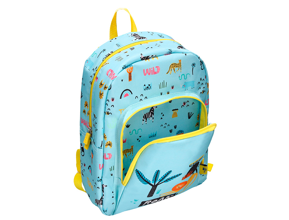 MOCHILA ESCOLAR LIDERPAPEL SAFARI INFANTIL AZUL LEON 330X110X250 MM