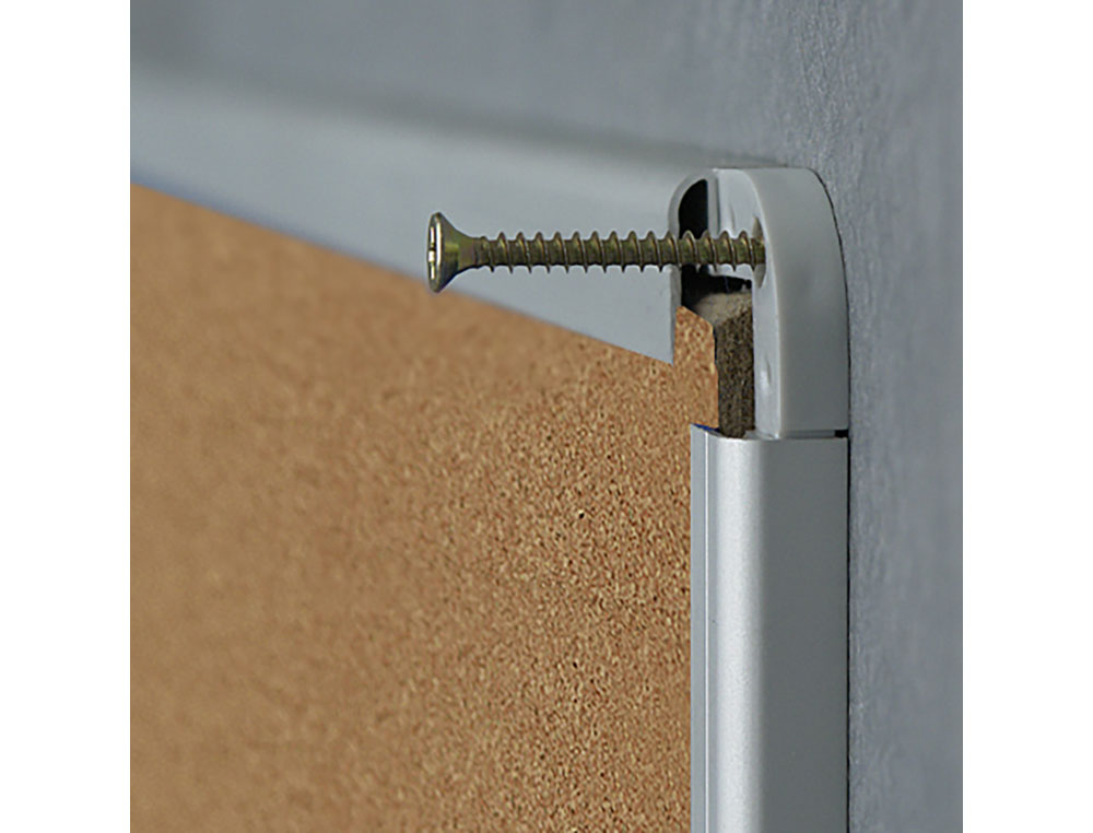 PIZARRA CORCHO ROCADA MARCO ALUMINIO CON CANTONERAS 60X90 CM