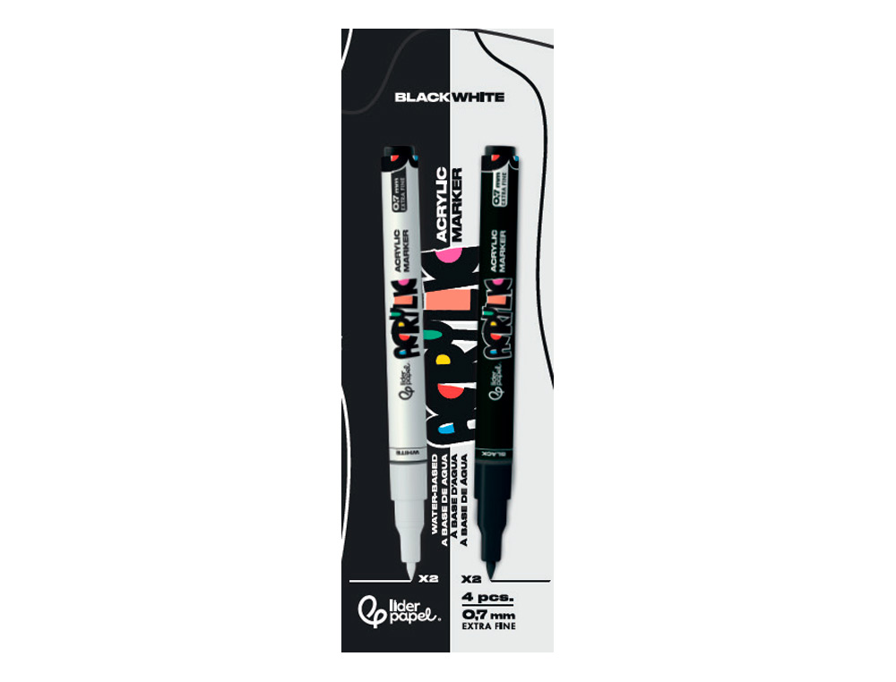 ROTULADOR LIDERPAPEL ACRYLIC BASE AGUA TODO TIPO DE SUPERFICIE PUNTA FINA 0,7 MM CAJA DE 4 PERFILADORES
