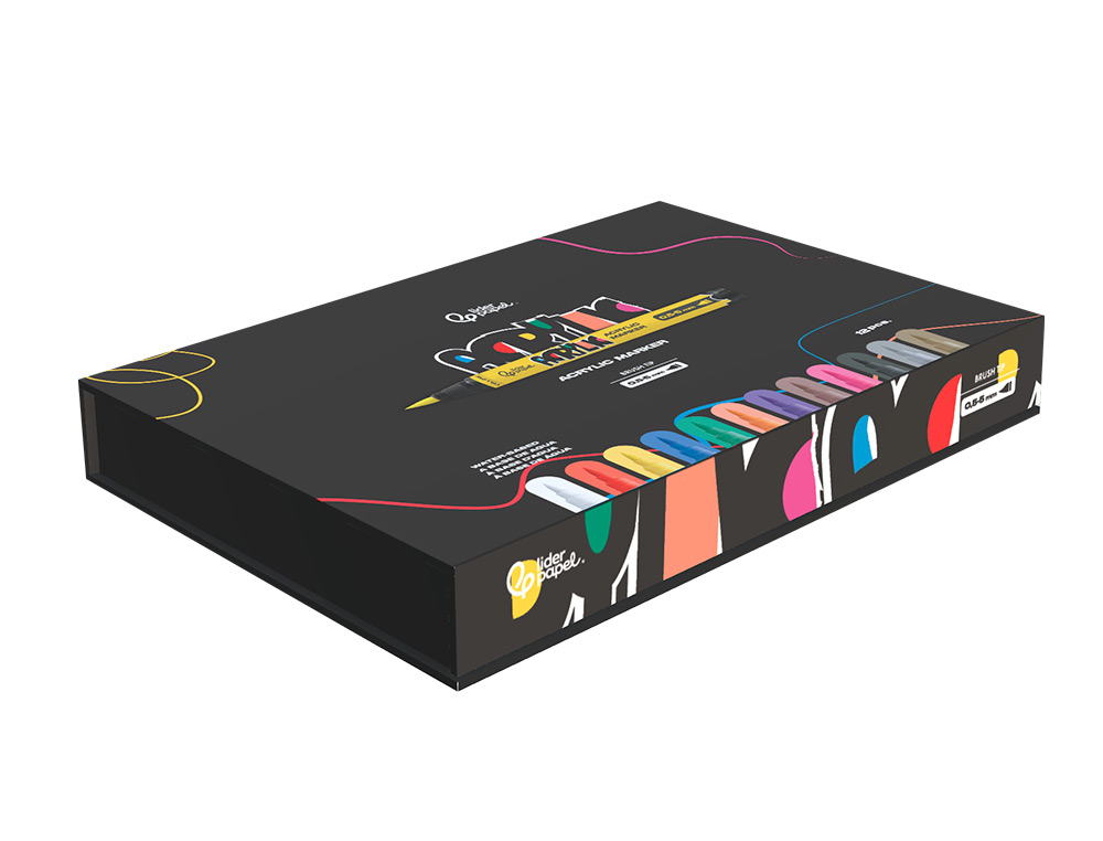 ROTULADOR LIDERPAPEL ACRYLIC BASE AGUA TODO TIPO DE SUPERFICIE PUNTA PINCEL CAJA DE 12 UNIDADES COLORES SURTIDOS