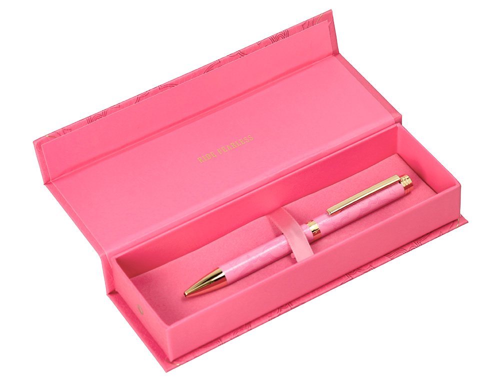 BOLIGRAFO BELIUS WILD WEST ALUMINIO COLOR ROSA DORADO TINTA COLOR AZUL CAJA DE DISEÑO