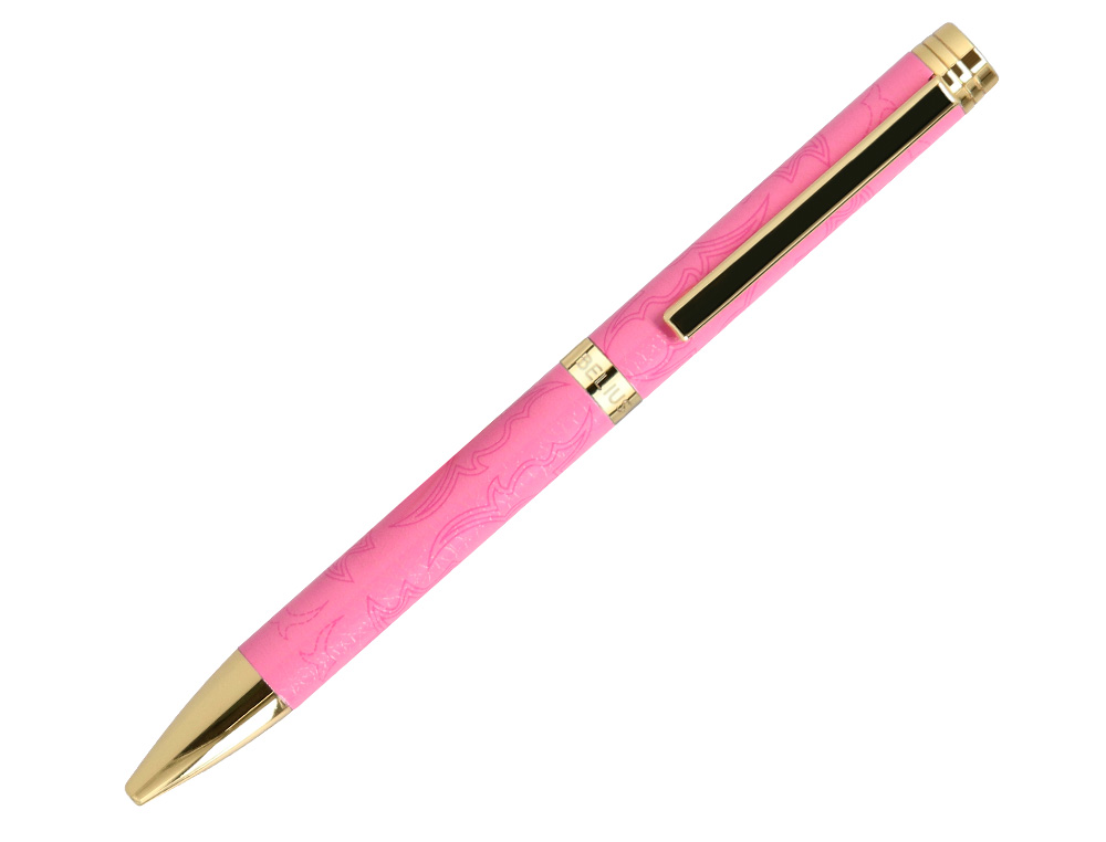 BOLIGRAFO BELIUS WILD WEST ALUMINIO COLOR ROSA DORADO TINTA COLOR AZUL CAJA DE DISEÑO