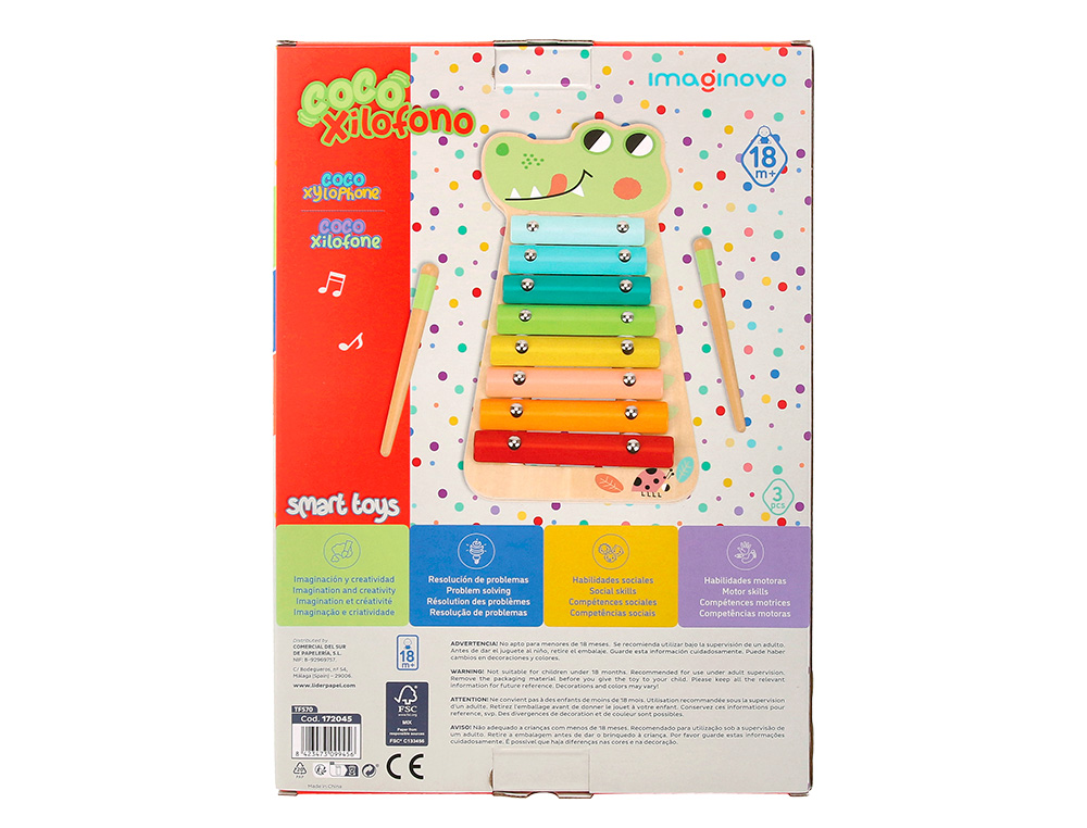JUEGO INFANTIL IMAGINOVO MADERA XILOFONO INSTRUMENTO MUSICAL COCODRILO +18 MESES 28X14,8X2,5CM