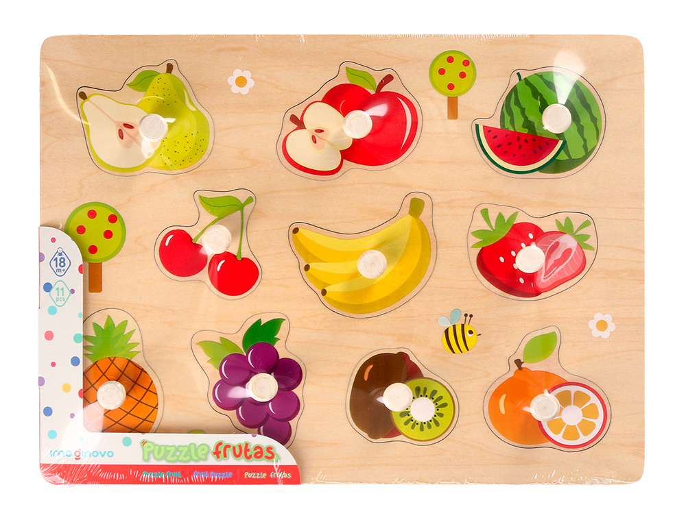 PUZLE INFANTIL IMAGINOVO MADERA FRUTAS +18 MESES 10 PIEZAS 30X22,5X1,5CM