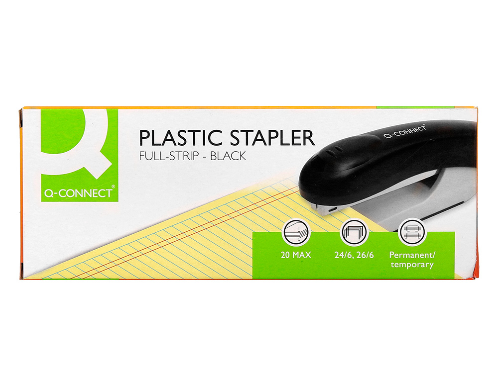 GRAPADORA Q-CONNECT KF14207 PLASTICO ABS NEGRA CAPACIDAD 20 HOJAS MEDIDAS 177X43X67MM