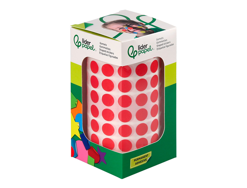 GOMETS LIDERPAPEL AUTOADHESIVO CIRCULOS 10,5 MM ROJO ROLLO DE 6000 UNIDADES EN CAJA DE CARTON