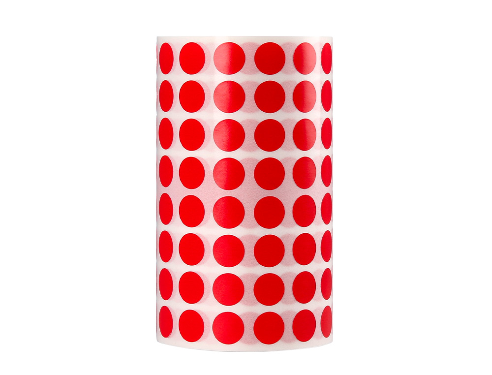 GOMETS LIDERPAPEL AUTOADHESIVO CIRCULOS 10,5 MM ROJO ROLLO DE 6000 UNIDADES EN CAJA DE CARTON