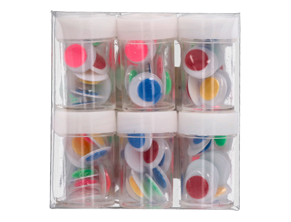 OJO LIDERPAPEL 18 MM BLANCO CON PUPILA DE COLORES SURTIDOS PACK DE 108 UNIDADES