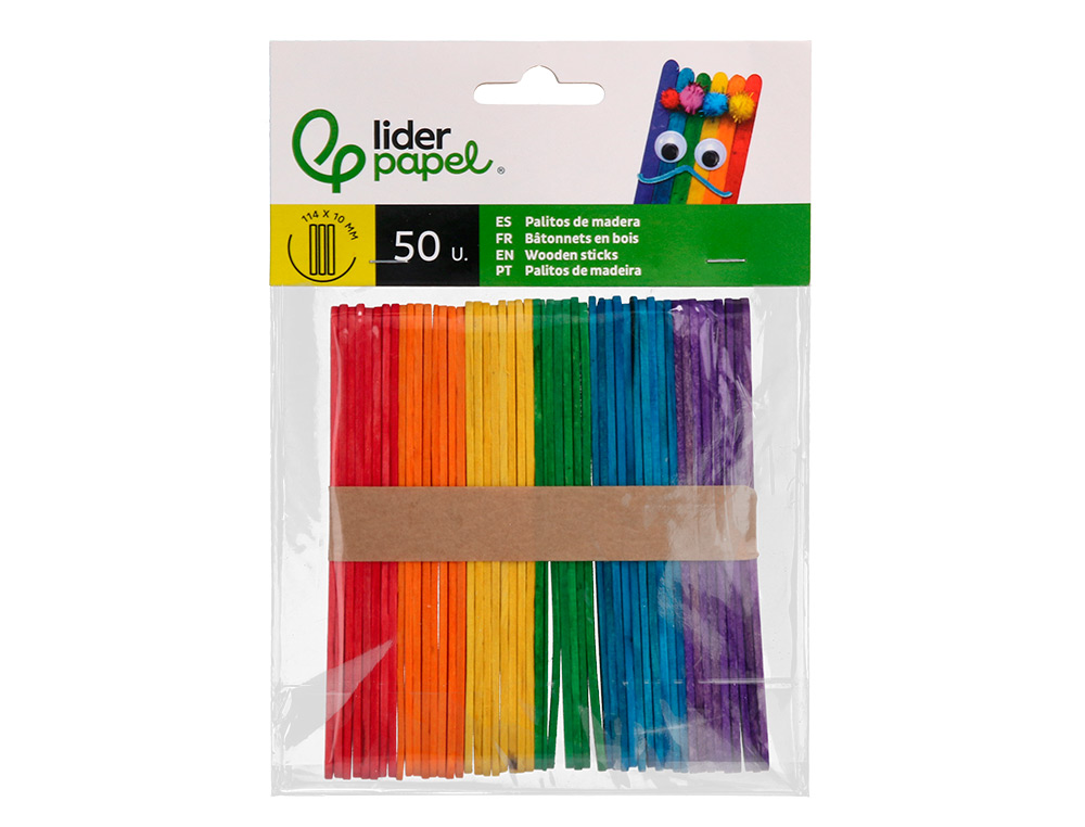 PALITOS DE MADERA LIDERPAPEL COLORES SURTIDOS 11,4X1 CM BOLSA CON 50 UNIDADES