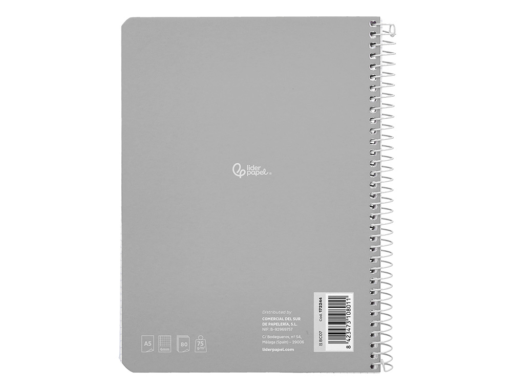 CUADERNO ESPIRAL LIDERPAPEL A5 SMART TAPA BLANDA 80H 75GR CUADRO 6MM CON MARGEN COLORES SURTIDOS