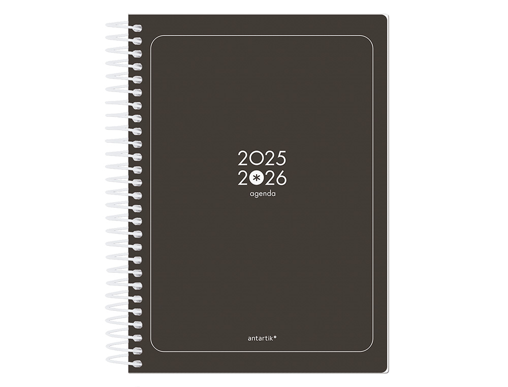 AGENDA ESCOLAR ANTARTIK 25-26 ESPIRAL ESSENTIALS NEGRO DIA PAGINA A5 BILINGÜE PAPEL FSC 80 GR