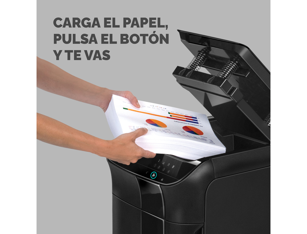 DESTRUCTORA DE DOCUMENTOS FELLOWES 450C CAPACIDAD DE CORTE 450 HOJAS DESTRUYE GRAPAS CLIPS TARJETAS Y CD 68