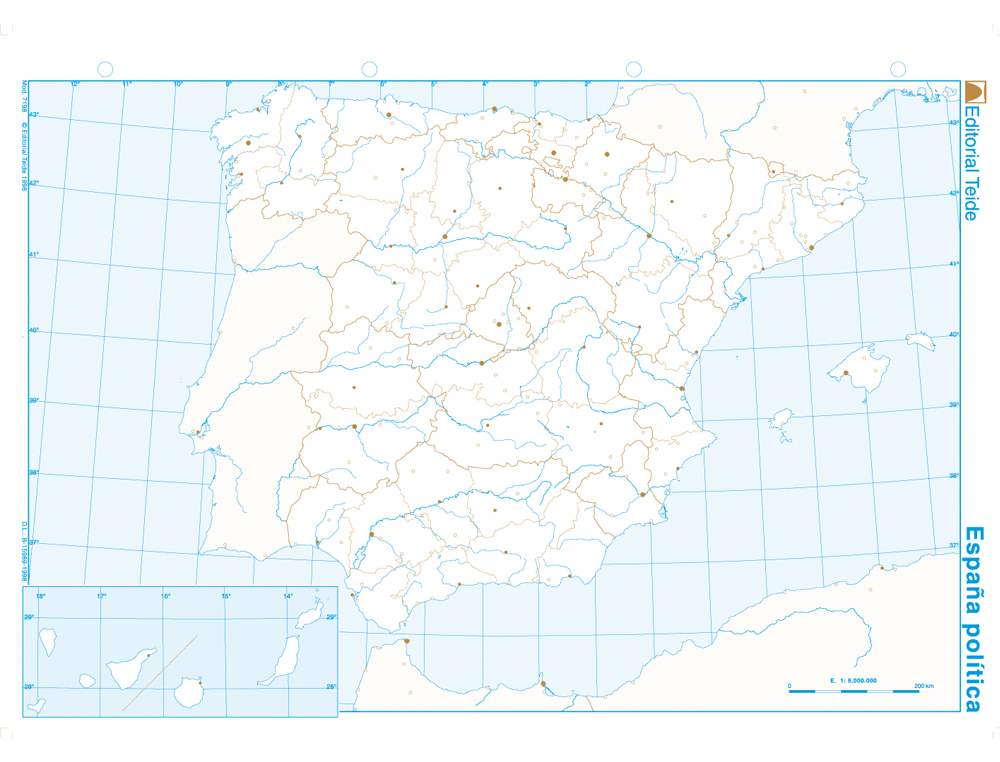 MAPA MUDO B/N DIN A4 ESPAÑA POLITICO