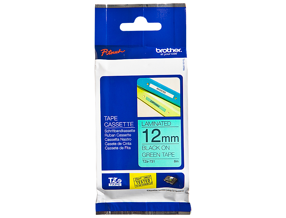 CINTA BROTHER TZE-731 VERDE-NEGRO 12MM LONGITUD 8 MT