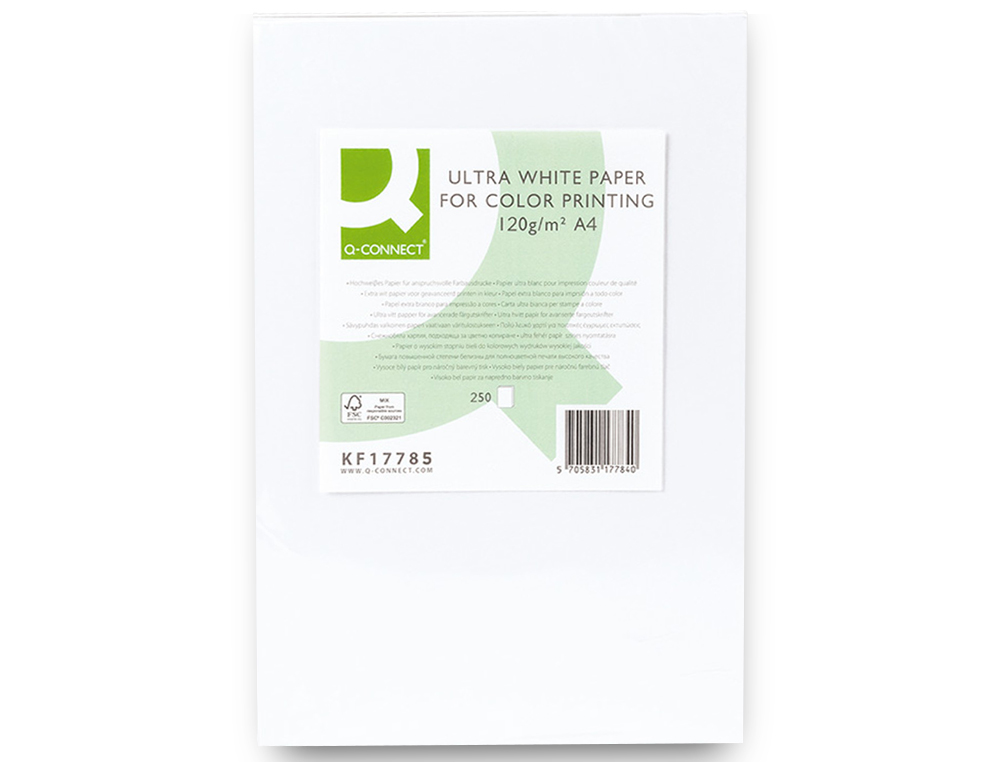 PAPEL FOTOCOPIADORA Q-CONNECT ULTRA WHITE DIN A4 120 GRAMOS PAQUETE DE 250 HOJAS