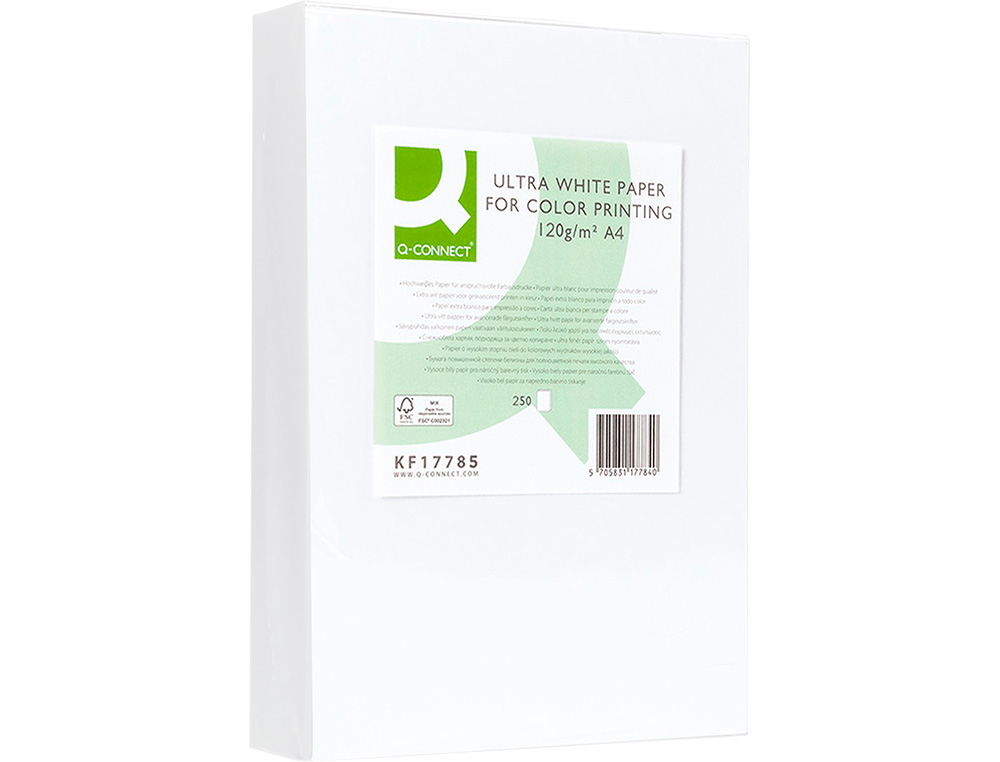 PAPEL FOTOCOPIADORA Q-CONNECT ULTRA WHITE DIN A4 120 GRAMOS PAQUETE DE 250 HOJAS