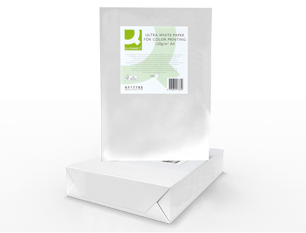 PAPEL FOTOCOPIADORA Q-CONNECT ULTRA WHITE DIN A4 120 GRAMOS PAQUETE DE 250 HOJAS