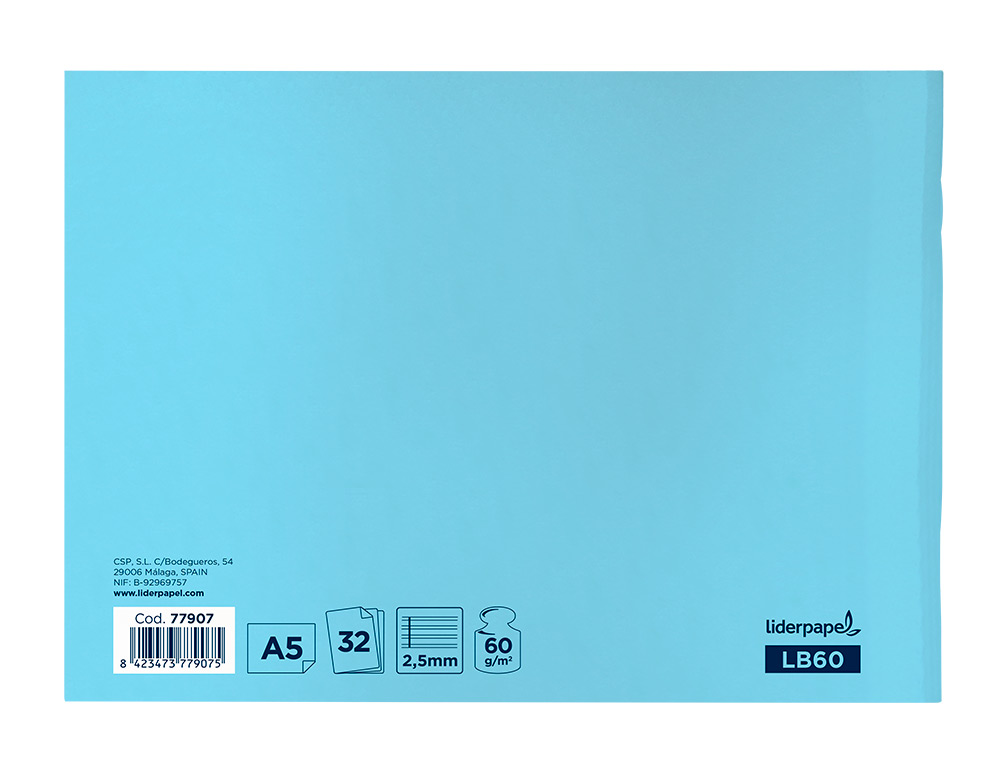 LIBRETA LIDERPAPEL SMART A5 APAISADA 32H 60G/M2 PAUTA 2,5 MM CON MARGEN