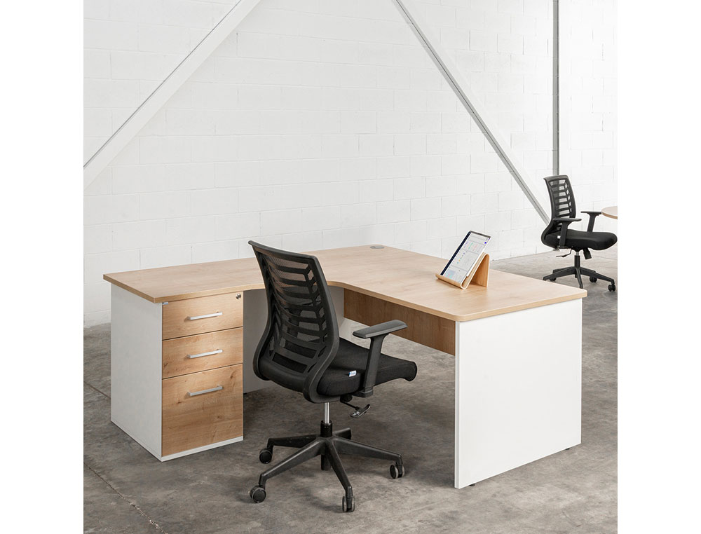 MESA ROCADA SERIE WORK 160X120 CM IZQUIERDA ACABADO AN02 GRIS/GRIS