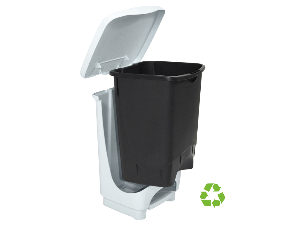 PAPELERA PLASTICO ARCHIVO 2000 RECICLADA 100% RECICLABLE CON PEDAL Y TAPA BLANCO/NEGRO 25 LITROS